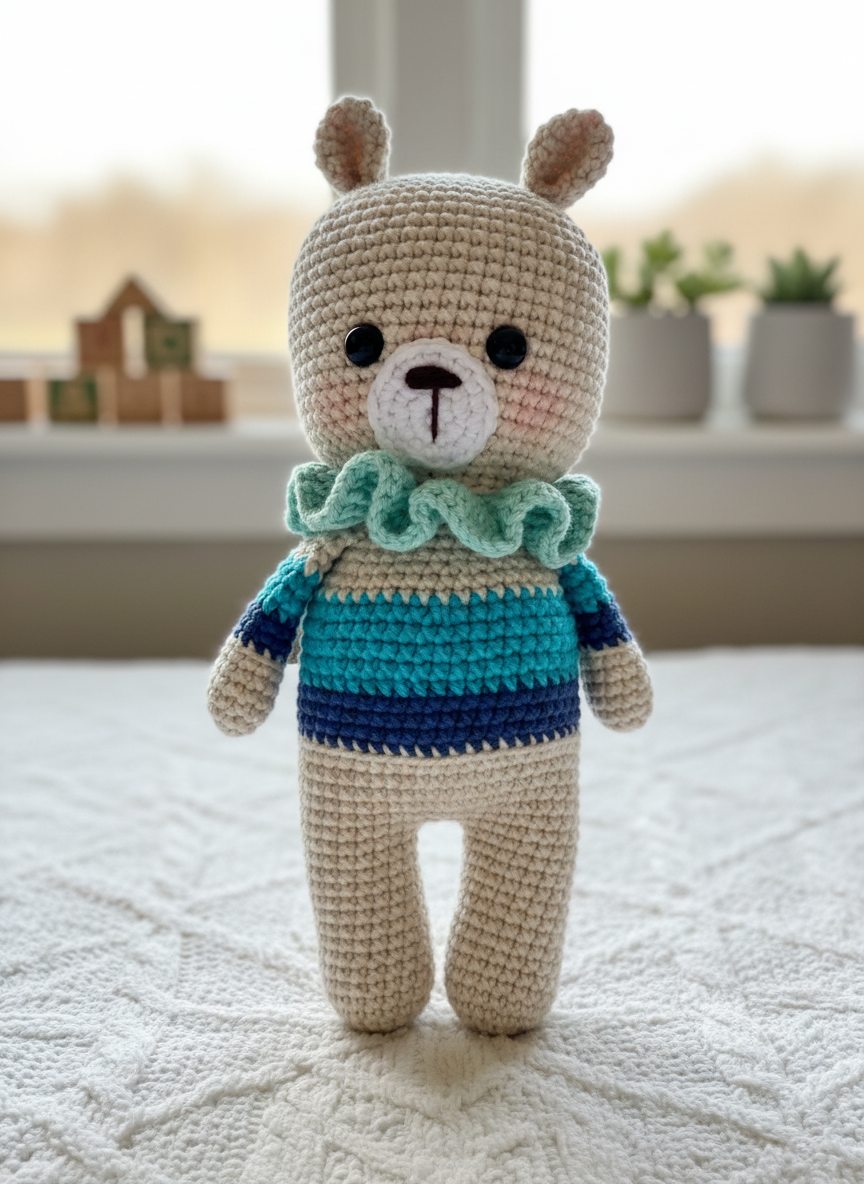 Milo – Handgemaakte Gehaakte Berenpop 19cm | Zacht Knuffelig Cadeau