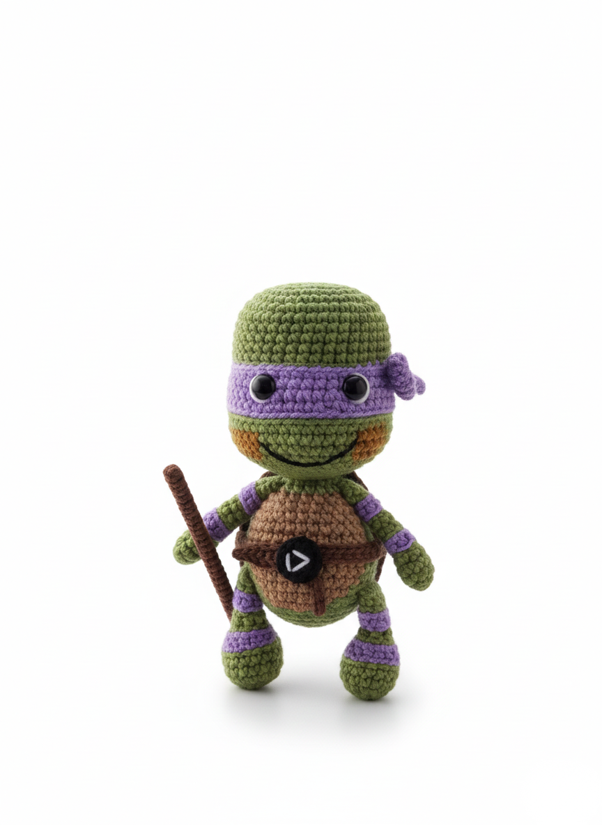 Ninjoo – Handgemaakte Gehaakte Ninja Schildpadpop 15cm | Uniek Heldencadeau voor Kinderen