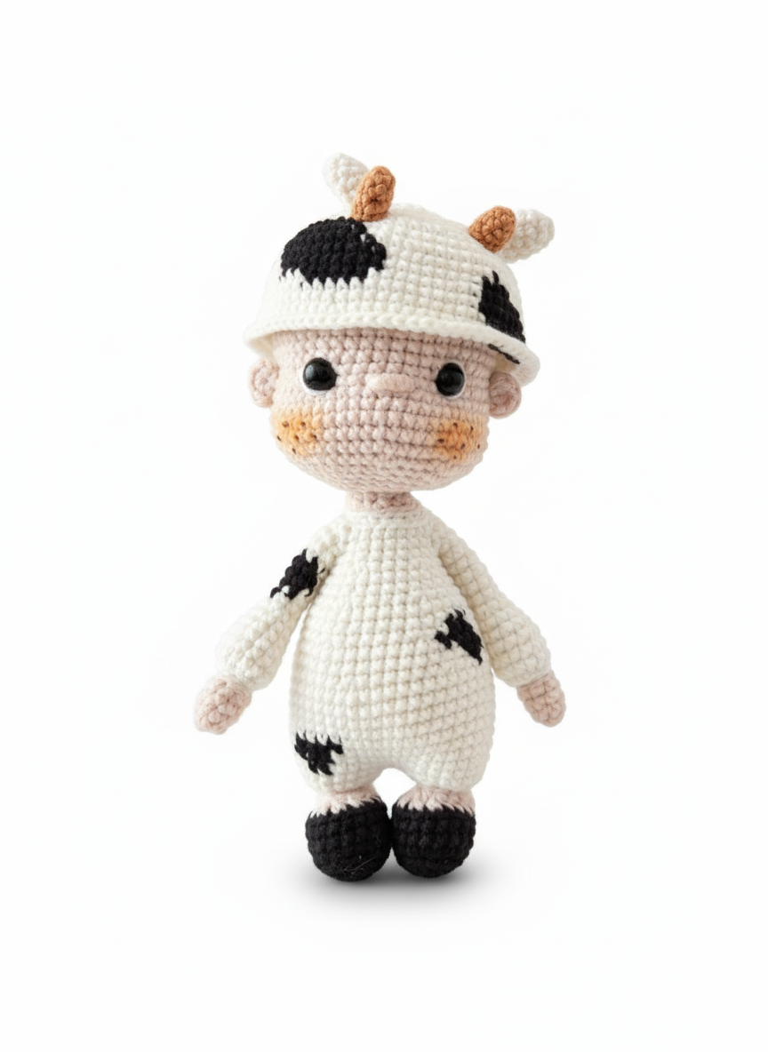 Oreo – Handgemaakte Gehaakte Koeienpop 17cm | Schattig Diercadeau voor Kinderen