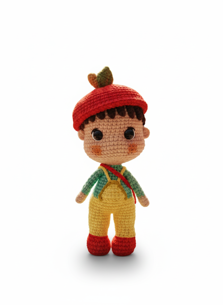 Peach – Handgemaakte Gehaakte Jongensput 18cm | Schattig Uniek Cadeau voor Kinderen