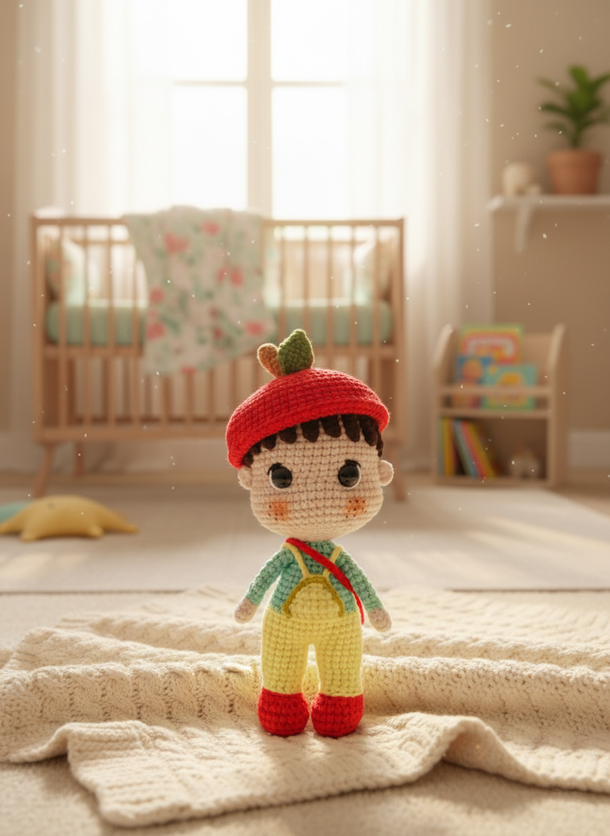 Peach – Handgemaakte Gehaakte Jongensput 18cm | Schattig Uniek Cadeau voor Kinderen