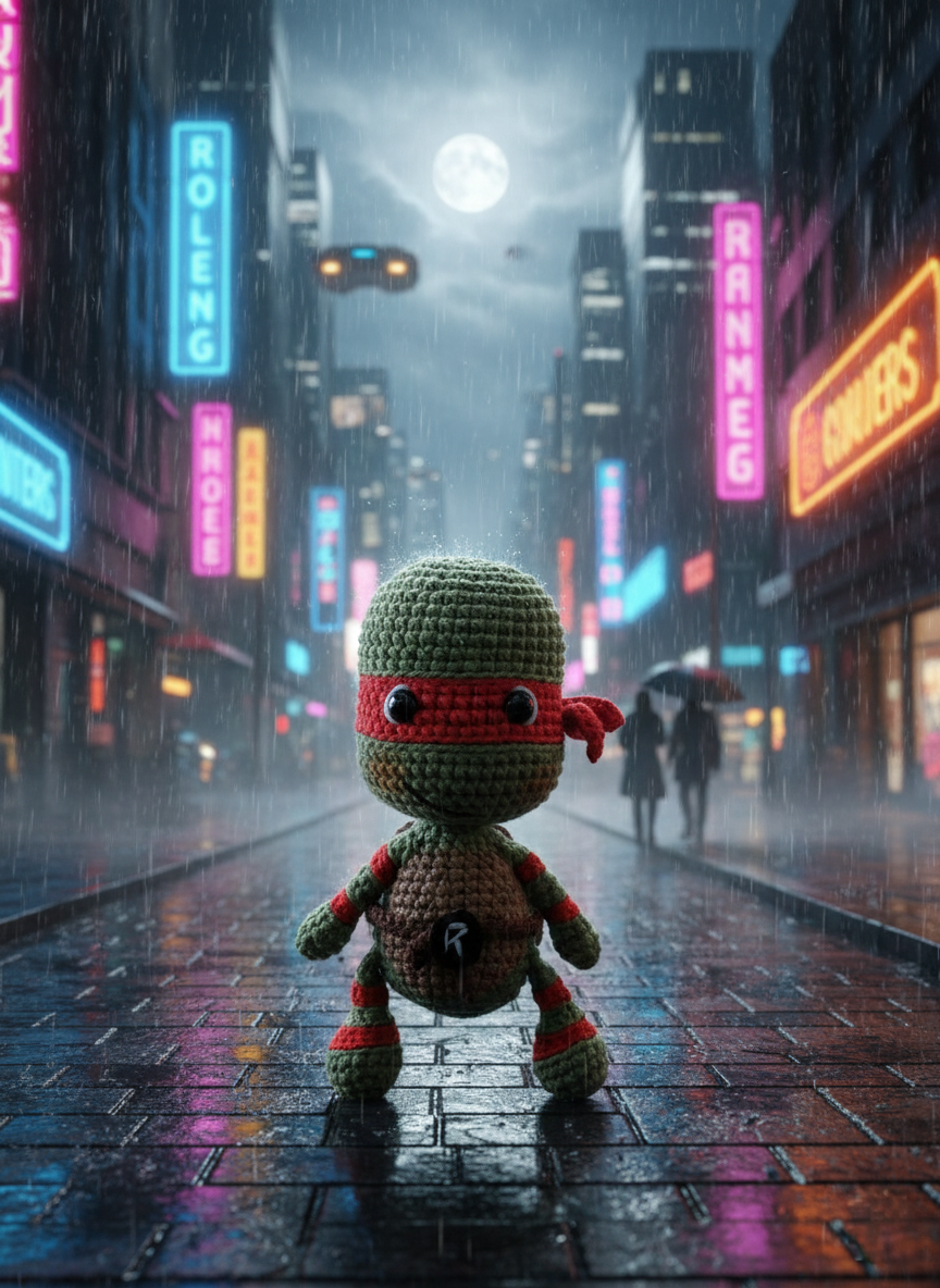 Rokki – Handgemaakte Gehaakte Ninja Schildpadpop 13cm | Uniek Heldencadeau voor Kinderen