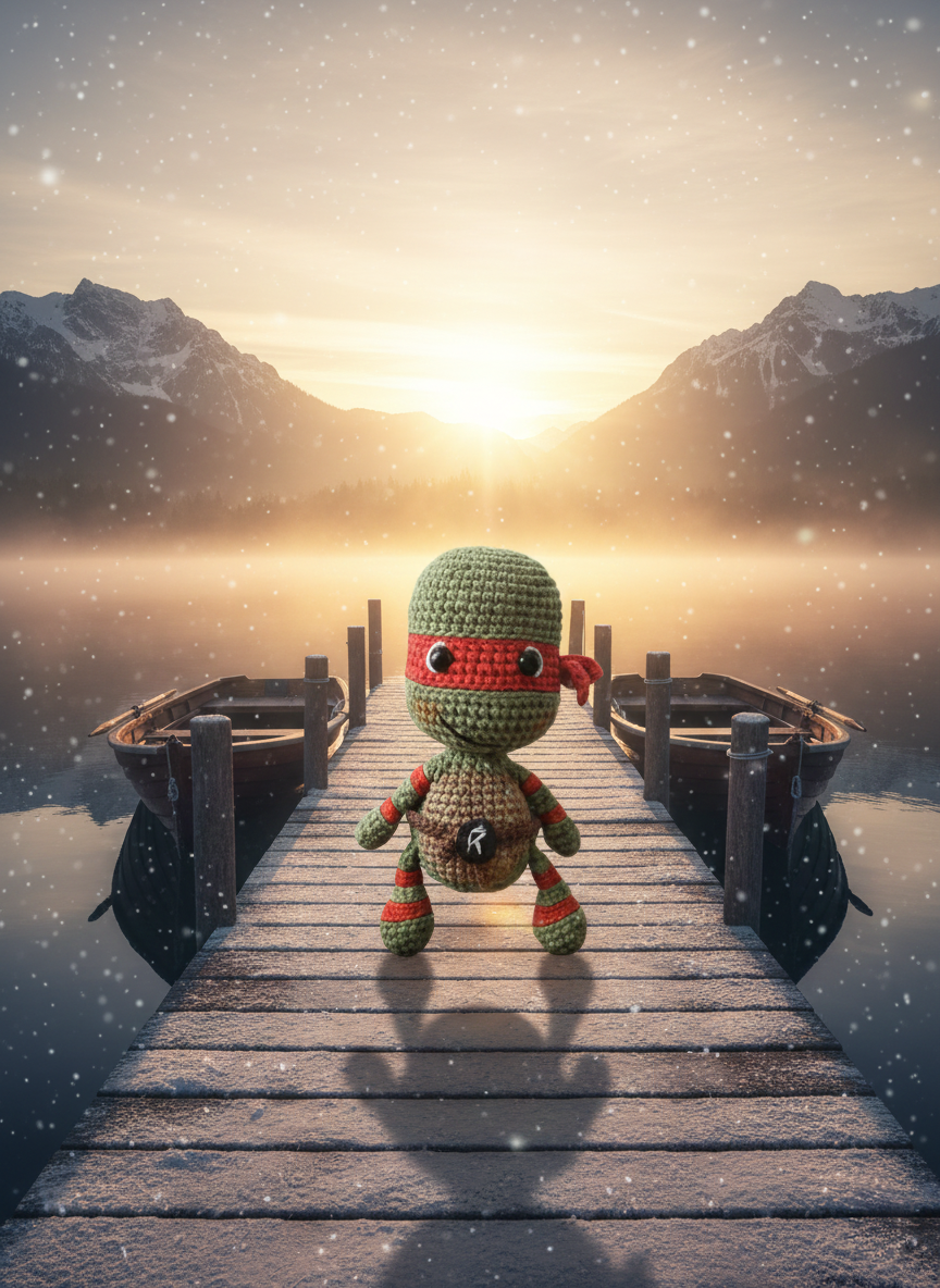 Rokki – Handgemaakte Gehaakte Ninja Schildpadpop 13cm | Uniek Heldencadeau voor Kinderen