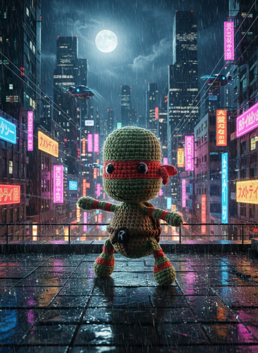 Rokki – Handgemaakte Gehaakte Ninja Schildpadpop 13cm | Uniek Heldencadeau voor Kinderen