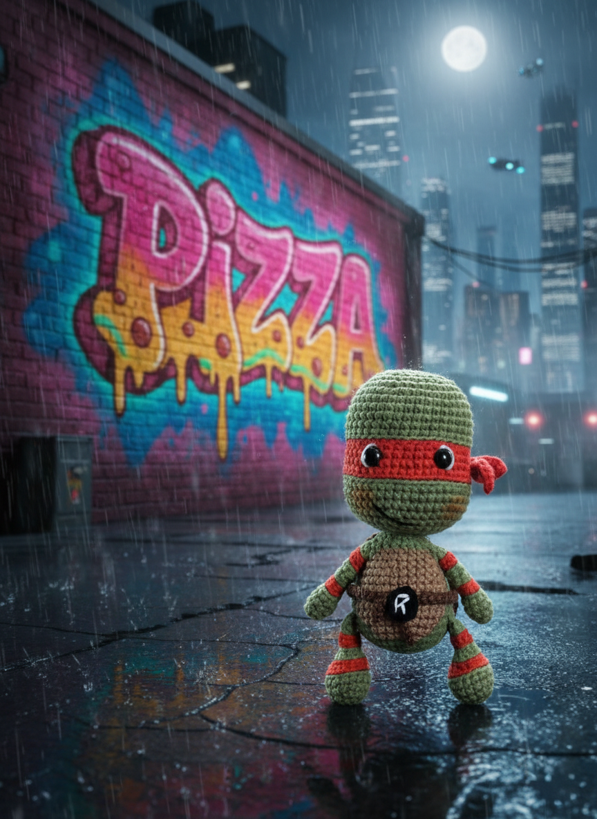 Rokki – Handgemaakte Gehaakte Ninja Schildpadpop 13cm | Uniek Heldencadeau voor Kinderen