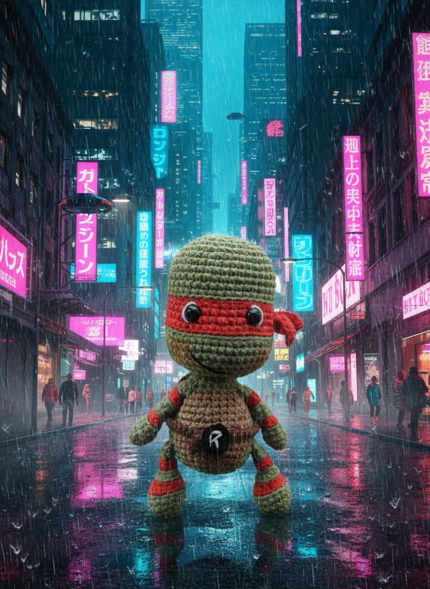 Rokki – Handgemaakte Gehaakte Ninja Schildpadpop 13cm | Uniek Heldencadeau voor Kinderen