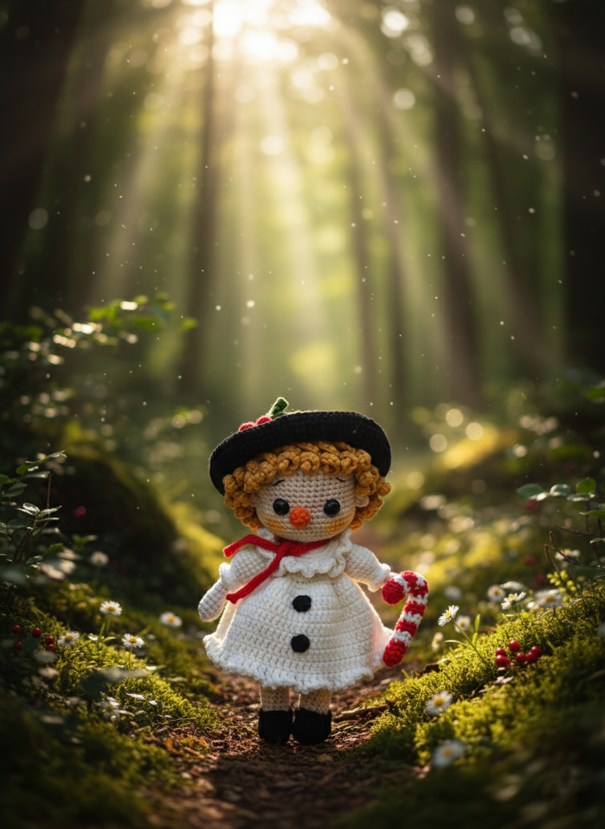 Snowbelle – Handgemaakte Gehaakte Sneeuwmanpop 21cm | Uniek Wintercadeau