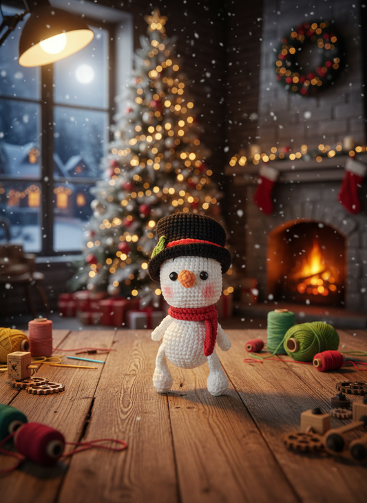 Snowi – Handgemaakte Gehaakte Sneeuwmanpop 15cm | Uniek Wintercadeau