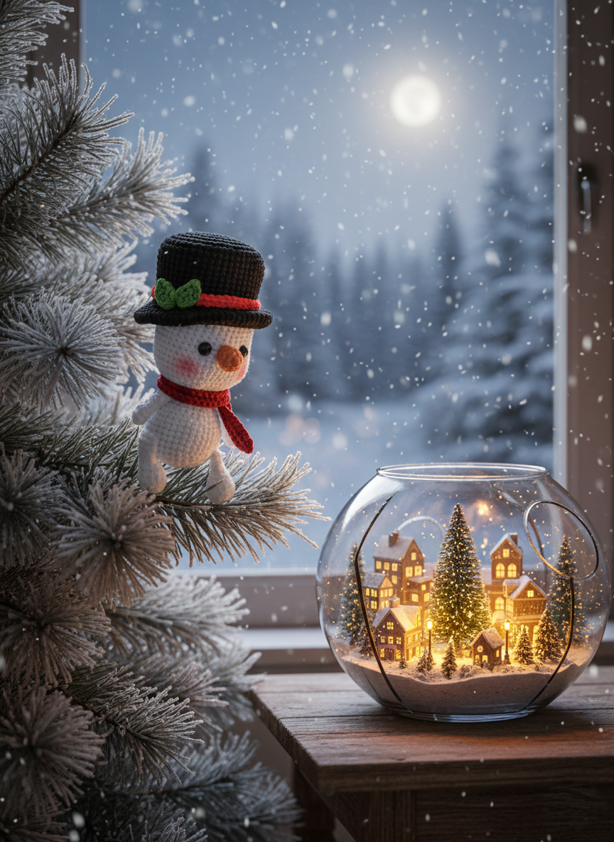 Snowi – Handgemaakte Gehaakte Sneeuwmanpop 15cm | Uniek Wintercadeau