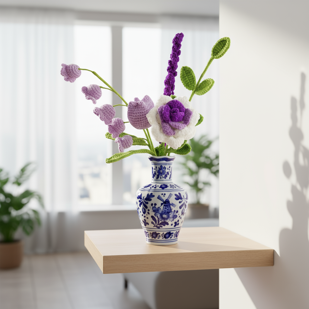 Handgemaakte gehaakte bloemenboeket in paars en lavendel – uniek cadeau van Teeny Weeny