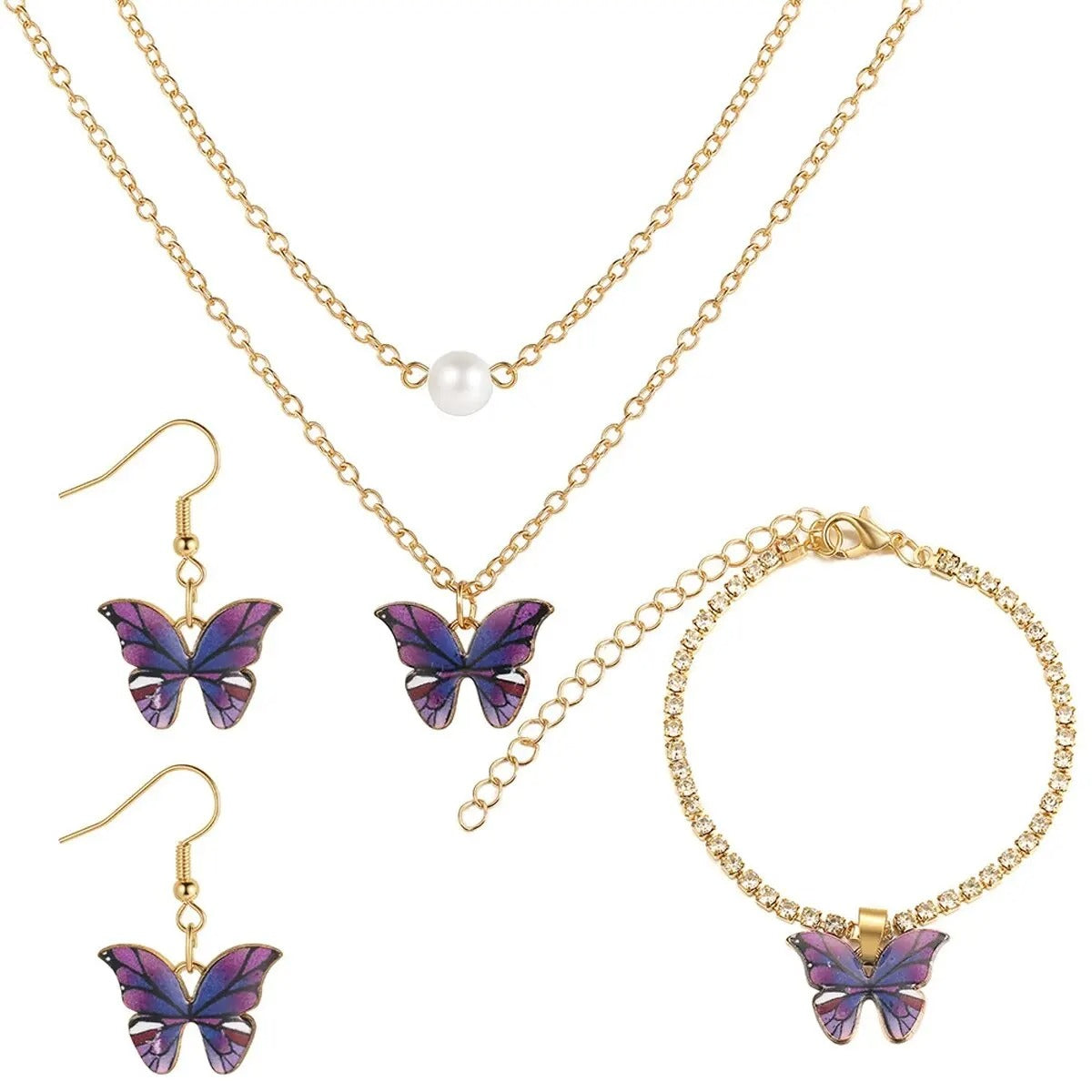 Dames Vlinder Sieradenset | Ketting, Oorbellen & Armband | Goud Kristal | Cadeau Set