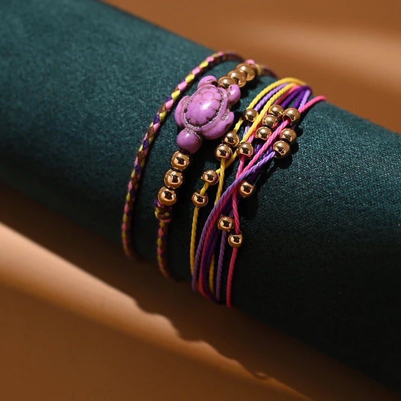 Dames Boho Schildpad Bedel Enkelbandarmband | Handgemaakt | Verstelbare Strand Enkel Armband