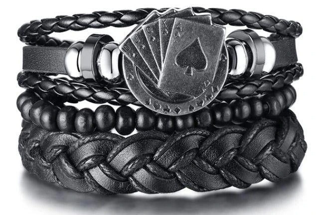 Heren Multi-Laags Wrap Armband Set | Handgemaakte Leren Bangles | Levensboom & Bedels