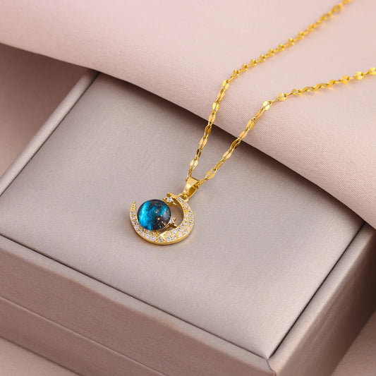 Dames Halve Maan & Galaxy Hanger Ketting | 18K Verguld | Hemels Sieraad