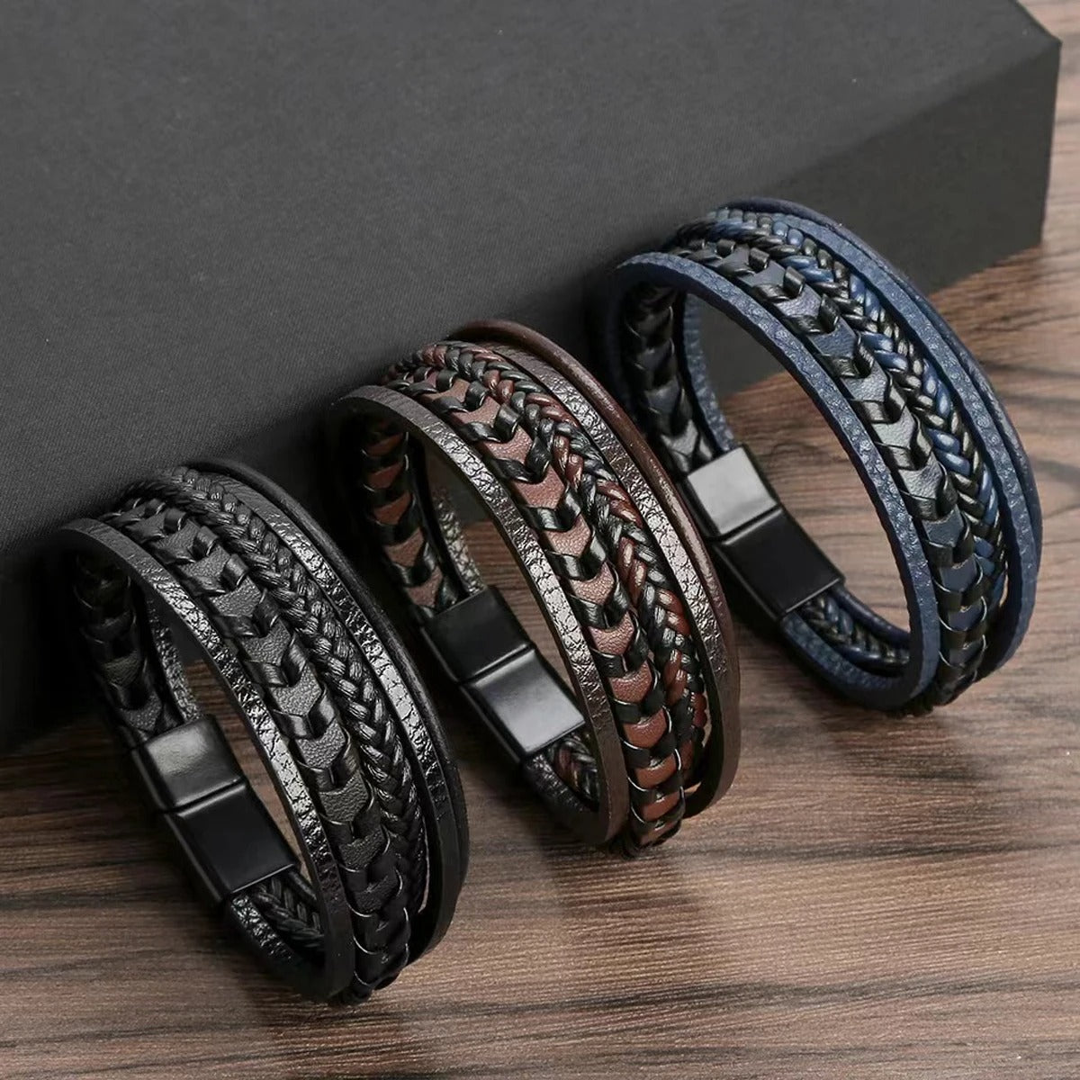 Heren Multi-Laags Leren Armband | Gevlochten Ketting Design | Magnetische Sluiting | Streetwear