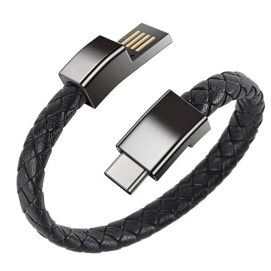 2-in-1 Leren Armband USB Oplaadkabel | Micro USB & Type-C | Tech Cadeau