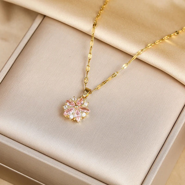Dames Roze Sakura Hanger Ketting | 18K Verguld Roestvrij Staal | Romantisch Cadeau