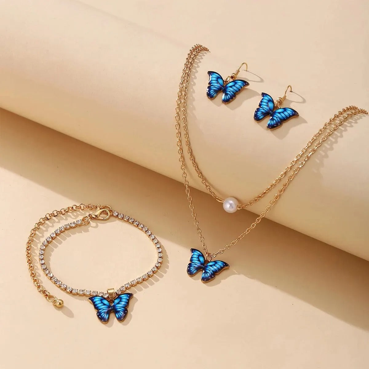 Dames Vlinder Sieradenset | Ketting, Oorbellen & Armband | Goud Kristal | Cadeau Set