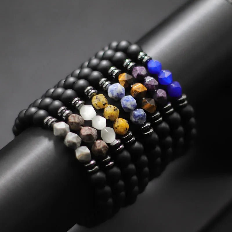 Heren Natuursteen Armband | Zwart Onyx, Tijgeroog & Sodaliet | Spiritueel Helend Sieraad