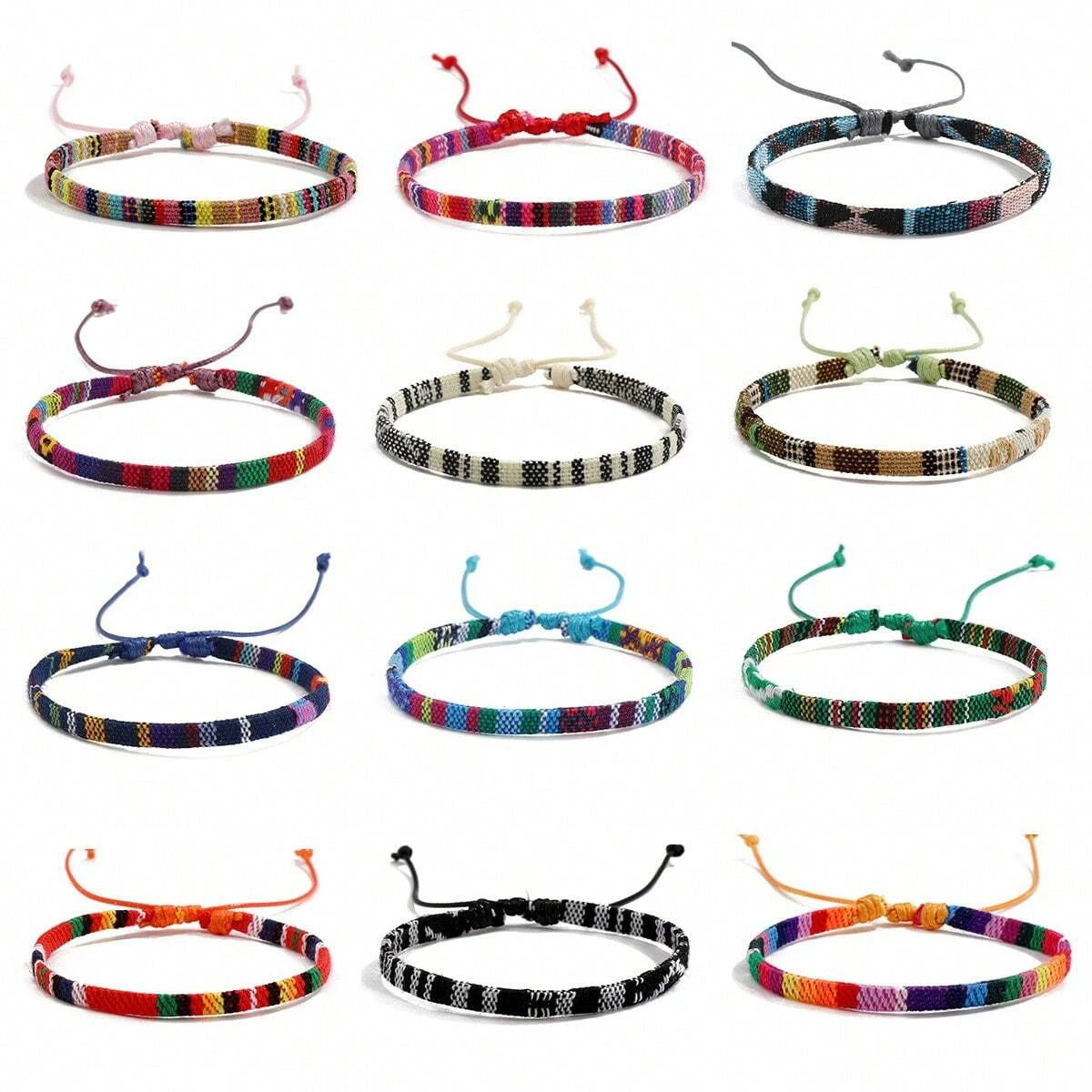 12-Delige Boho Gevlochten Armband Set | Handgemaakt Verstelbaar | Strand & Festival Polsbanden