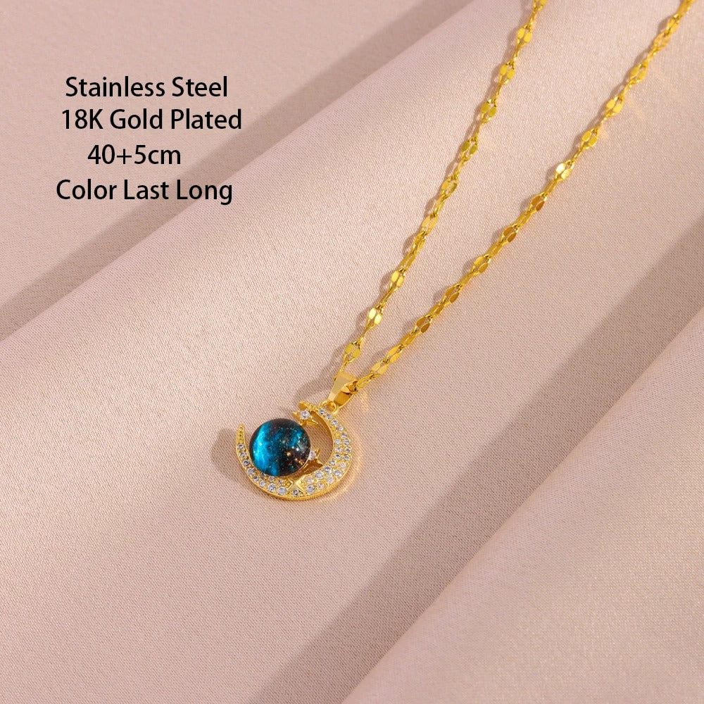 Dames Halve Maan & Galaxy Hanger Ketting | 18K Verguld | Hemels Sieraad