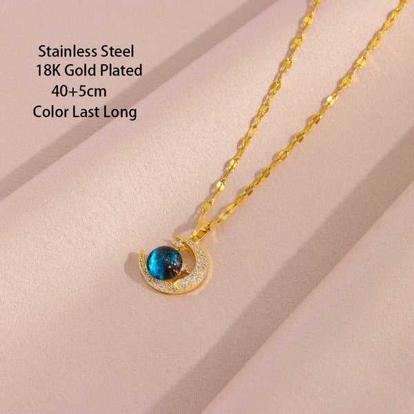 Dames Halve Maan & Galaxy Hanger Ketting | 18K Verguld | Hemels Sieraad