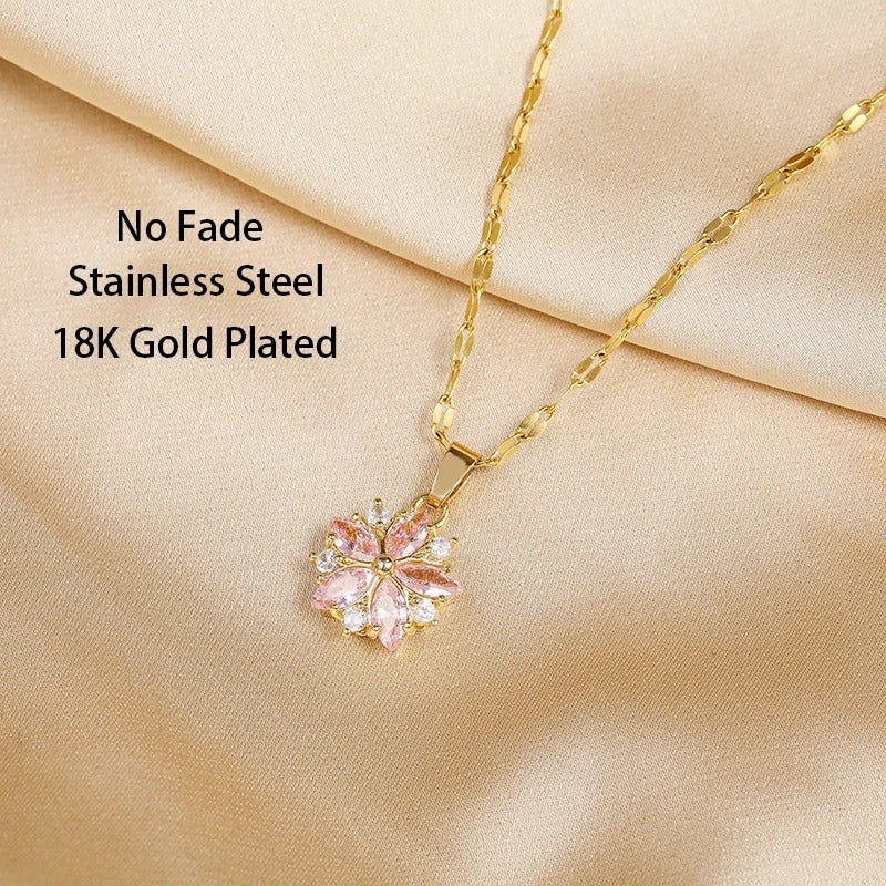 Dames Roze Sakura Hanger Ketting | 18K Verguld Roestvrij Staal | Romantisch Cadeau