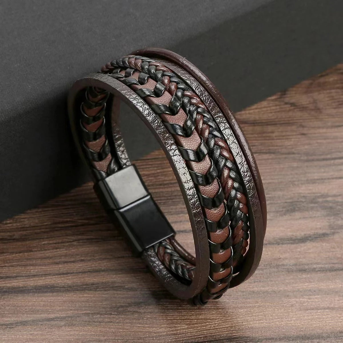 Heren Multi-Laags Leren Armband | Gevlochten Ketting Design | Magnetische Sluiting | Streetwear
