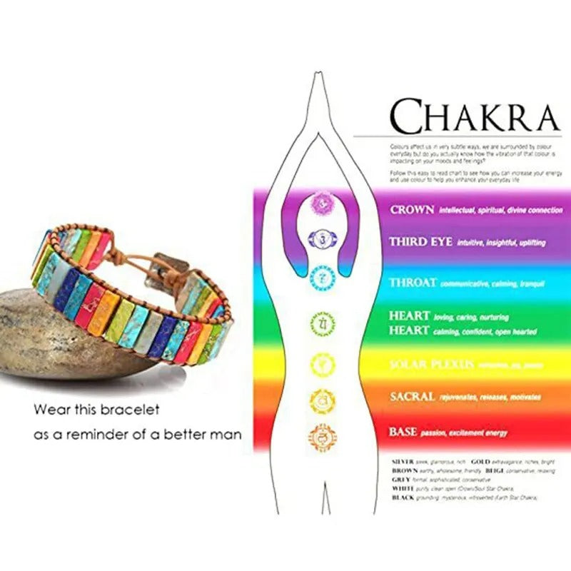 Boho Meerkleurige Steen Wrap Armband | Handgemaakt Leer Chakra Genezing | Unisex