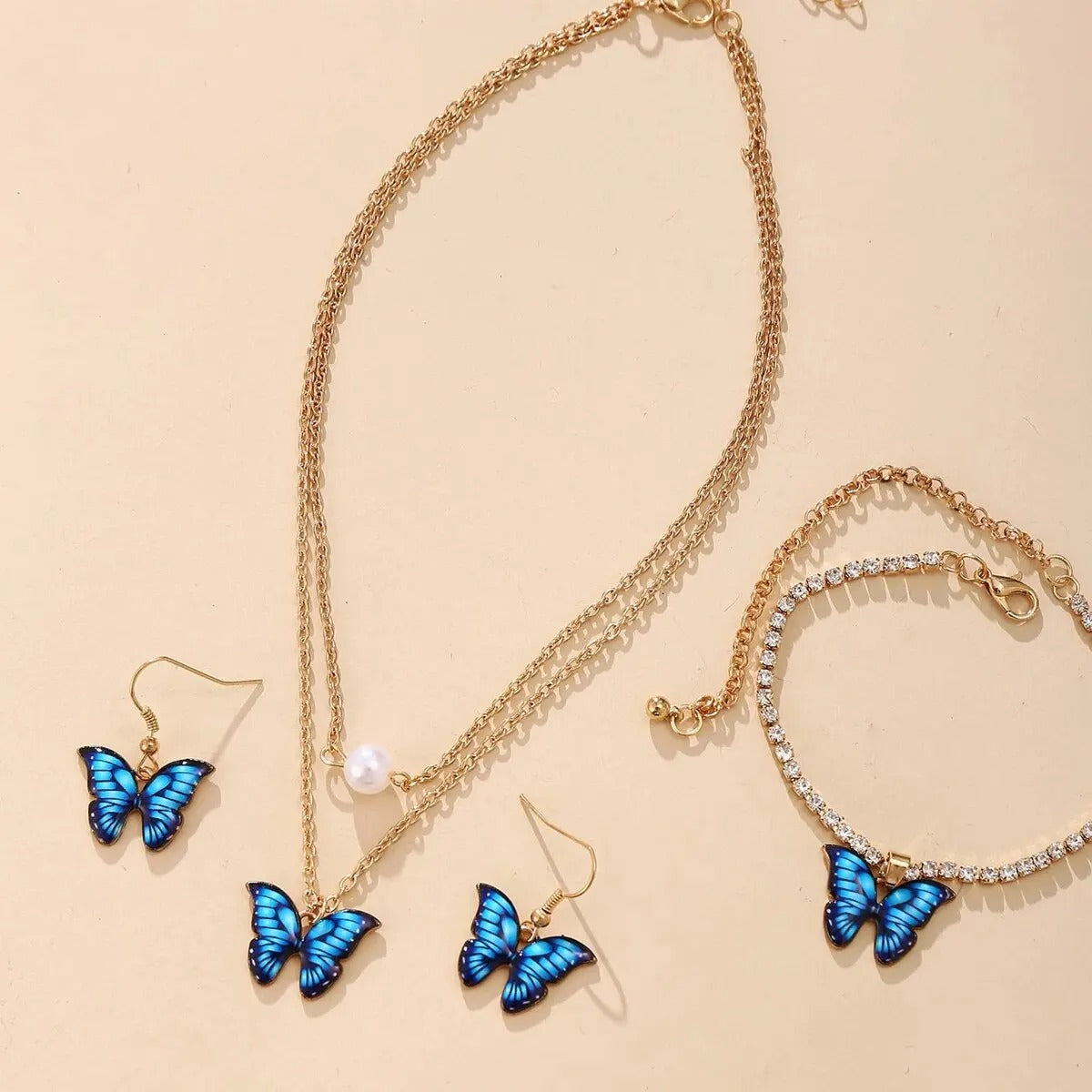 Dames Vlinder Sieradenset | Ketting, Oorbellen & Armband | Goud Kristal | Cadeau Set