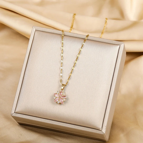Dames Roze Sakura Hanger Ketting | 18K Verguld Roestvrij Staal | Romantisch Cadeau