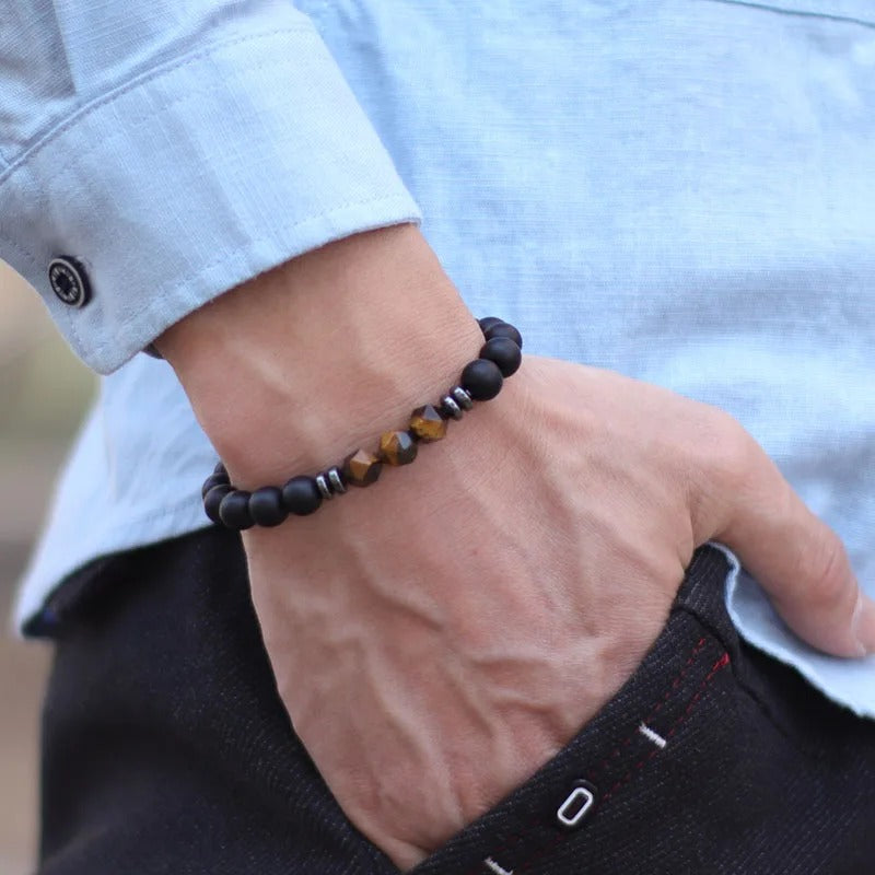 Heren Natuursteen Armband | Zwart Onyx, Tijgeroog & Sodaliet | Spiritueel Helend Sieraad