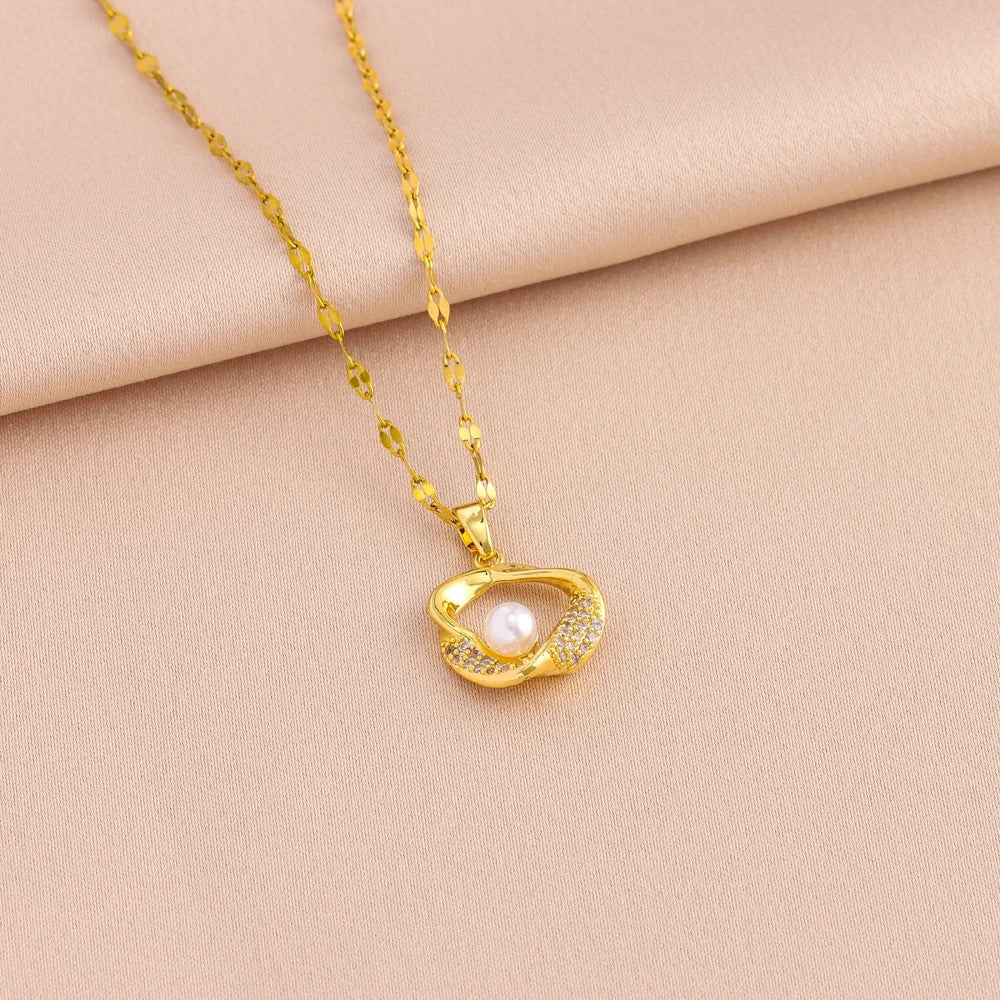 Dames 18K Vergulde Parel & CZ Sieradenset | Ketting & Oorbellen | Luxe Cadeau