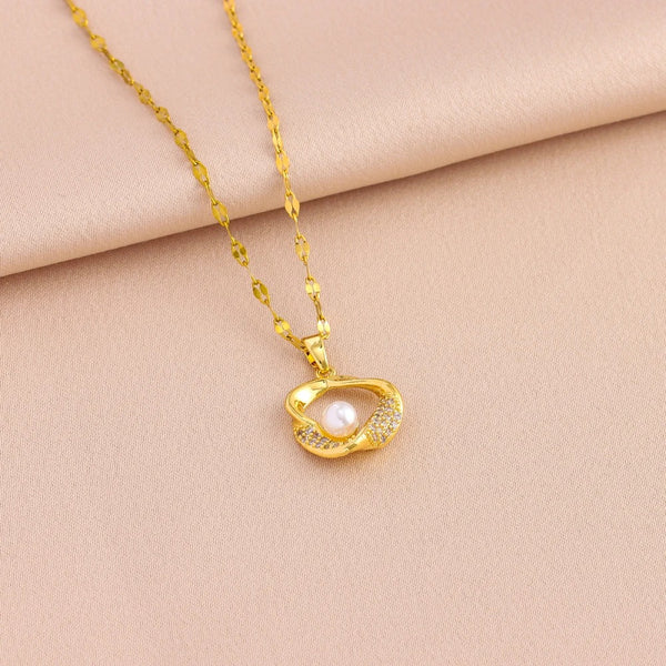 Dames 18K Vergulde Parel & CZ Sieradenset | Ketting & Oorbellen | Luxe Cadeau