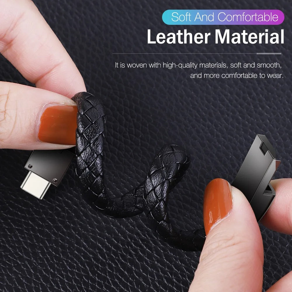 2-in-1 Leren Armband USB Oplaadkabel | Micro USB & Type-C | Tech Cadeau