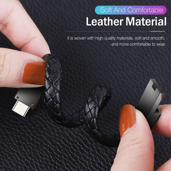 2-in-1 Leren Armband USB Oplaadkabel | Micro USB & Type-C | Tech Cadeau