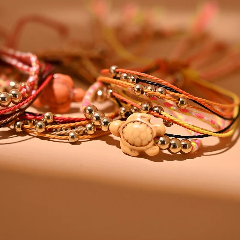 Dames Boho Schildpad Bedel Enkelbandarmband | Handgemaakt | Verstelbare Strand Enkel Armband