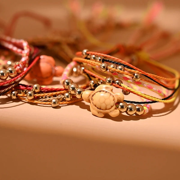 Dames Boho Schildpad Bedel Enkelbandarmband | Handgemaakt | Verstelbare Strand Enkel Armband