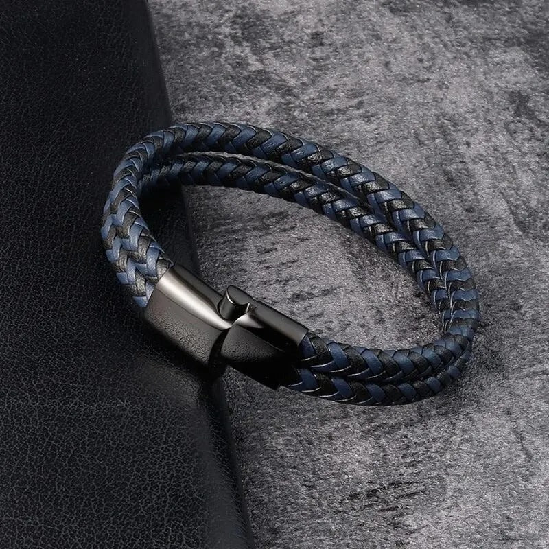 Heren Gevlochten Leren Armband | Dubbele Band | Magnetische Sluiting | Klassieke Stijl