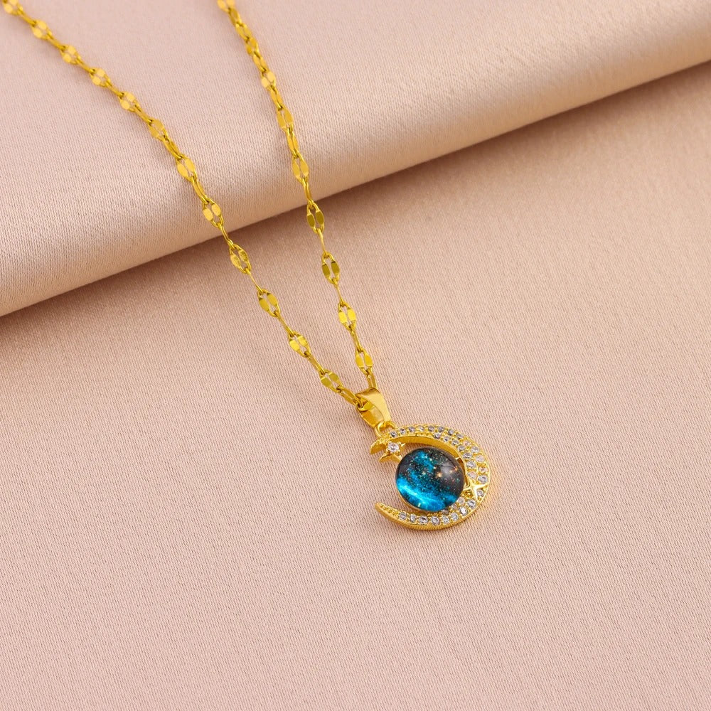 Dames Halve Maan & Galaxy Hanger Ketting | 18K Verguld | Hemels Sieraad