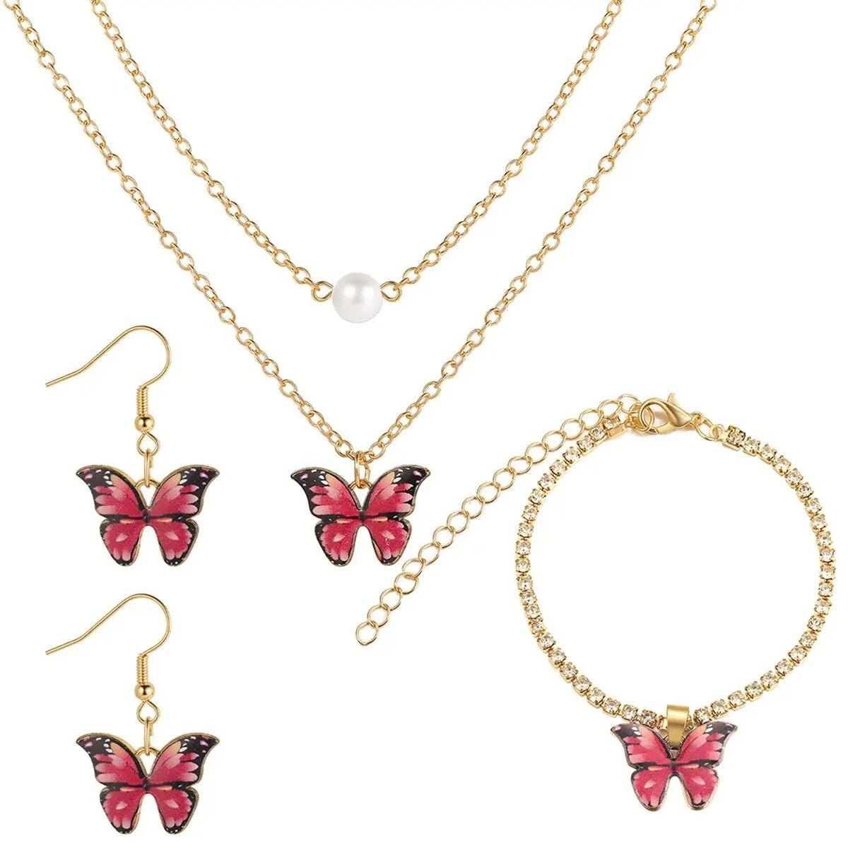 Dames Vlinder Sieradenset | Ketting, Oorbellen & Armband | Goud Kristal | Cadeau Set
