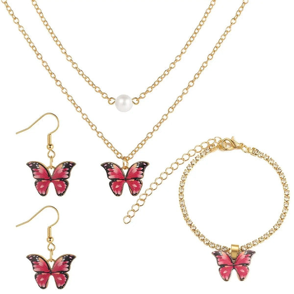 Dames Vlinder Sieradenset | Ketting, Oorbellen & Armband | Goud Kristal | Cadeau Set
