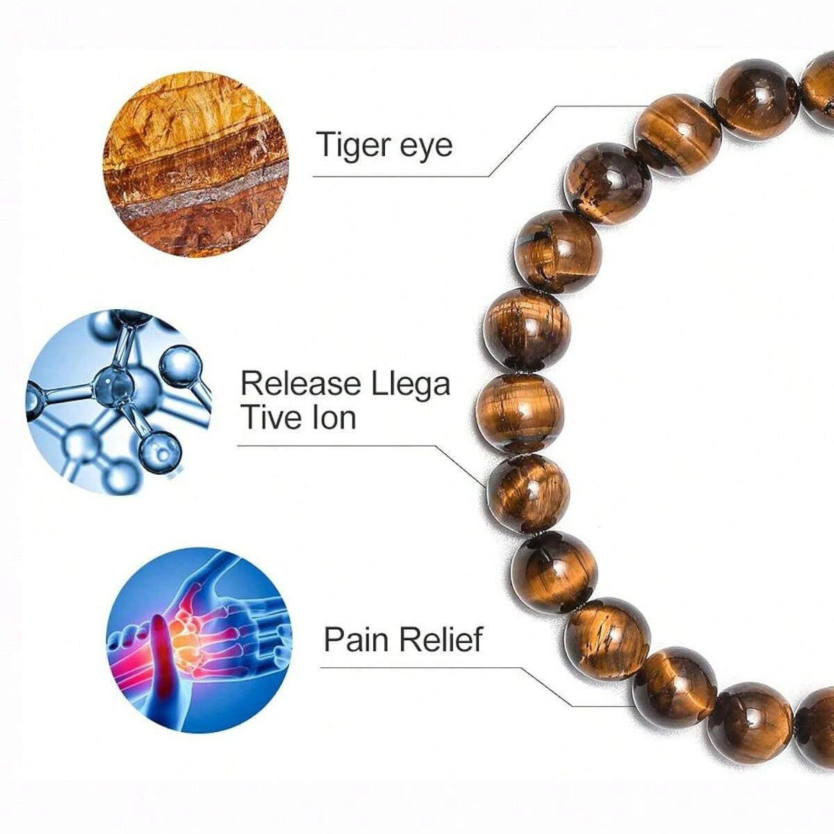 Natuursteen Kralen Armband | Tijgeroog, Lavarots & Onyx | Unisex Helende Energie