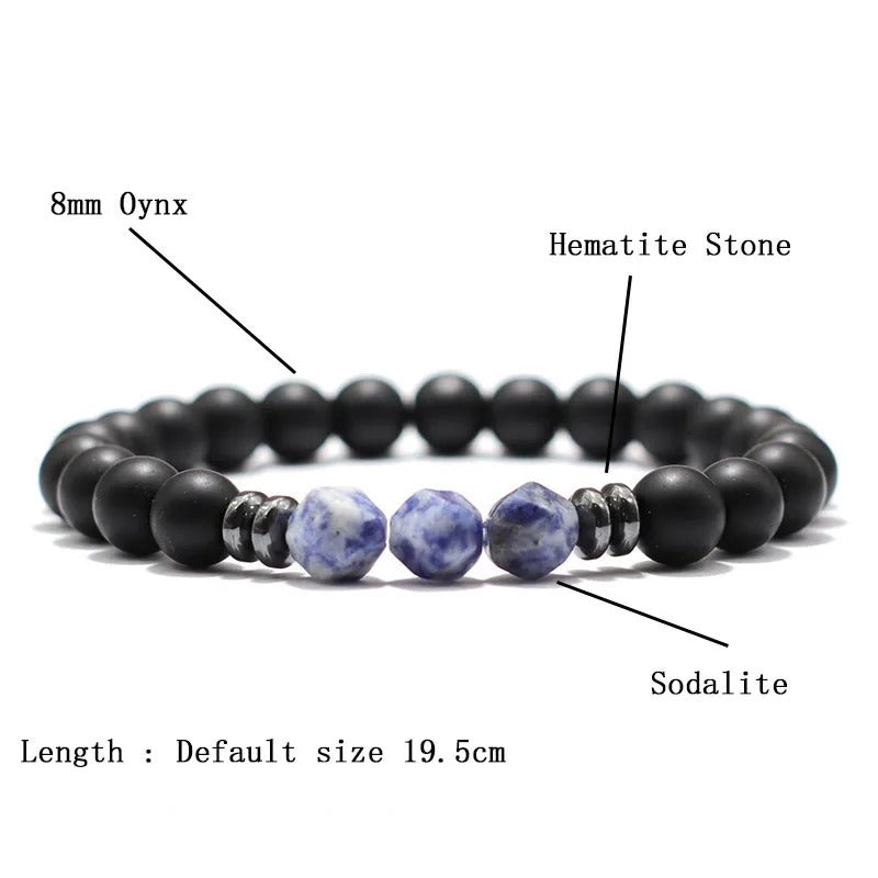 Heren Natuursteen Armband | Zwart Onyx, Tijgeroog & Sodaliet | Spiritueel Helend Sieraad