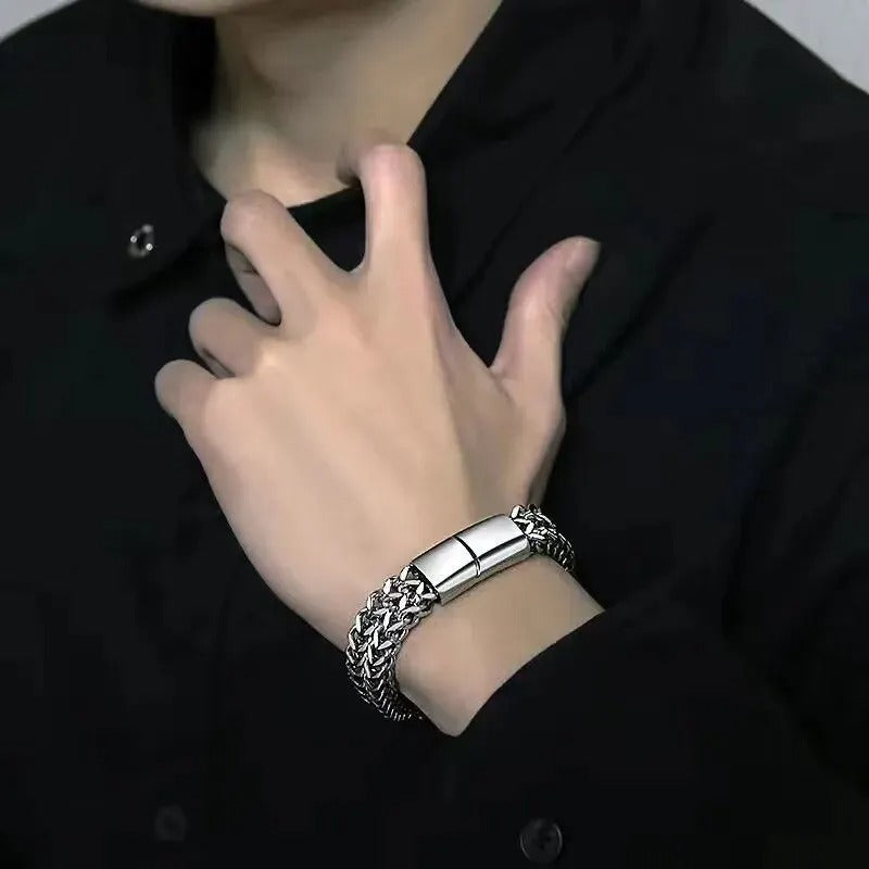 Luxe Roestvrij Stalen Gevlochten Armband | Magnetische Gesp | Unisex Hip Hop Stijl