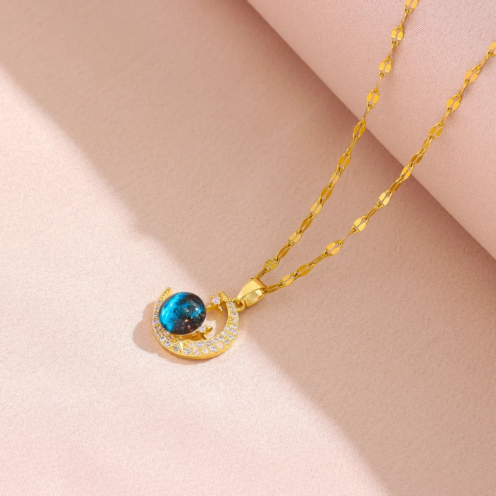 Dames Halve Maan & Galaxy Hanger Ketting | 18K Verguld | Hemels Sieraad