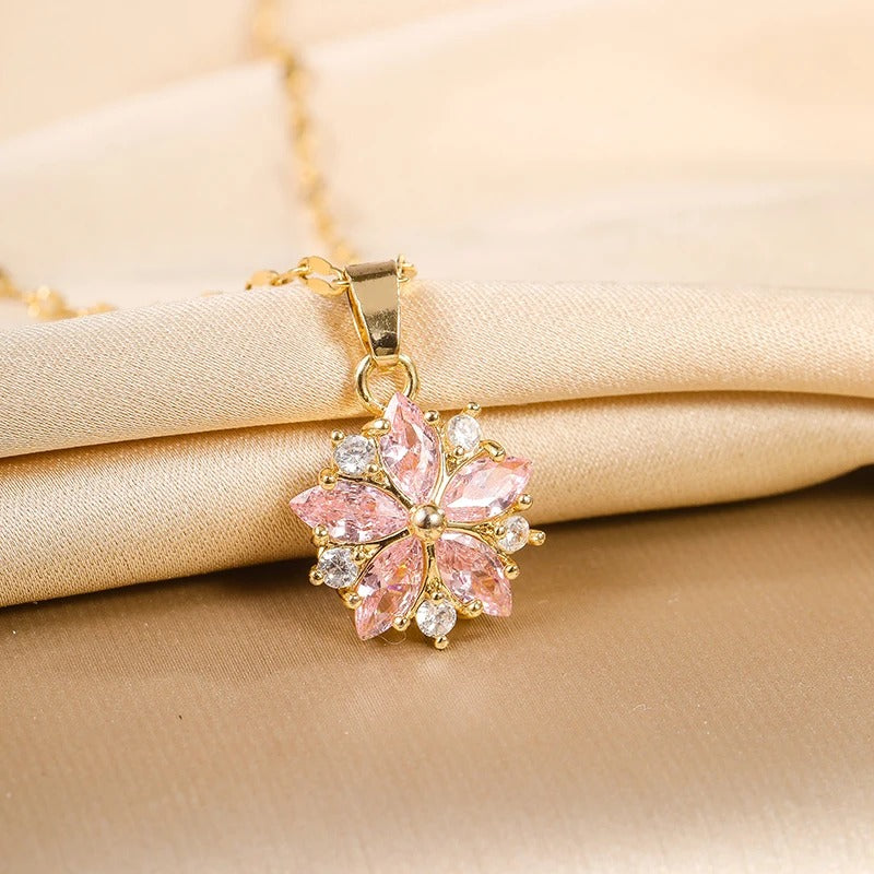 Dames Roze Sakura Hanger Ketting | 18K Verguld Roestvrij Staal | Romantisch Cadeau