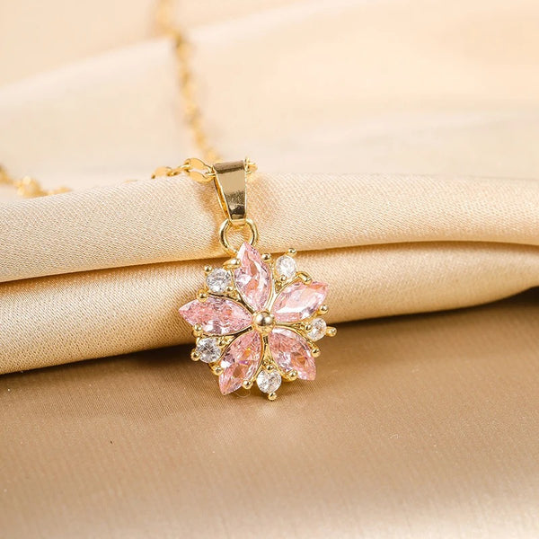 Dames Roze Sakura Hanger Ketting | 18K Verguld Roestvrij Staal | Romantisch Cadeau