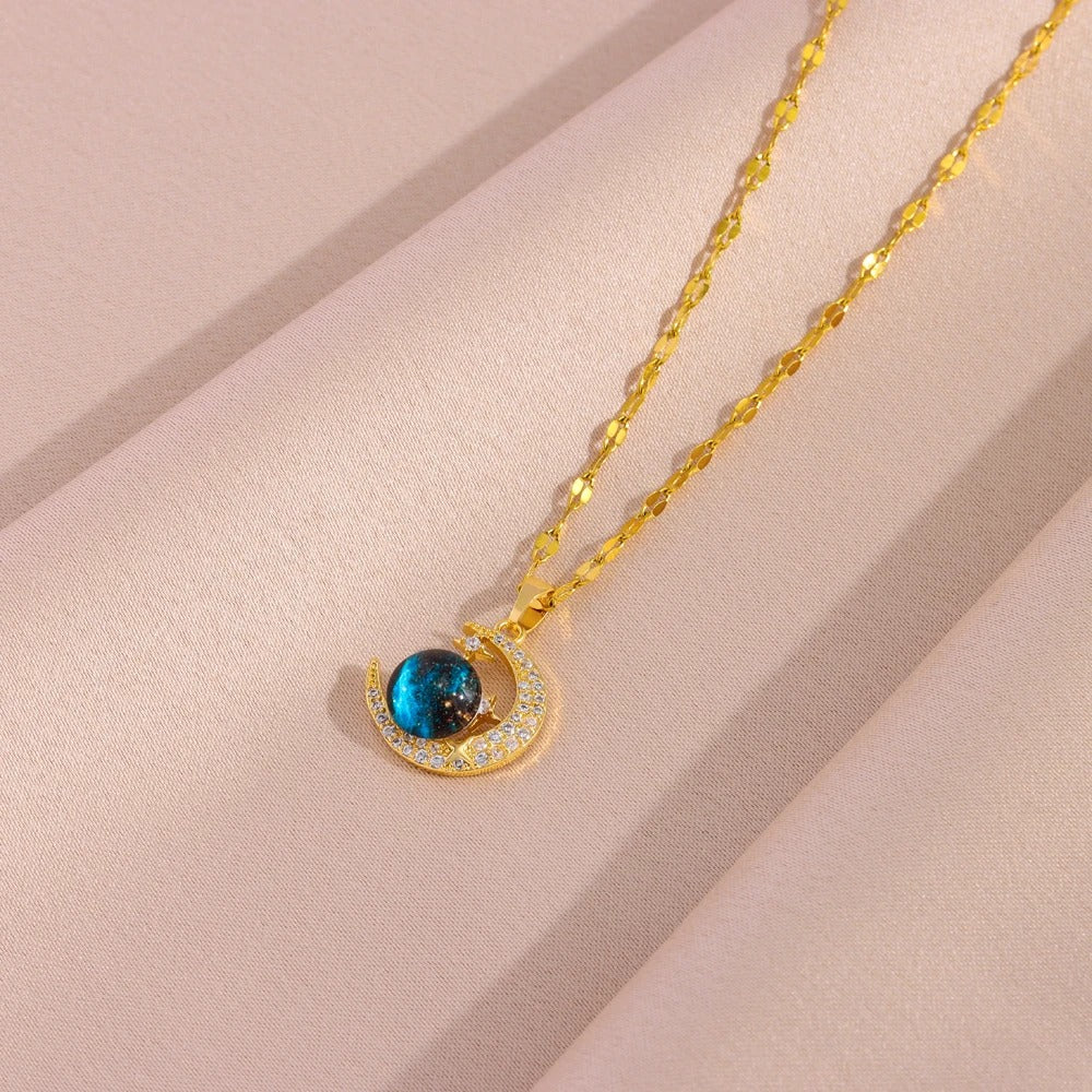 Dames Halve Maan & Galaxy Hanger Ketting | 18K Verguld | Hemels Sieraad