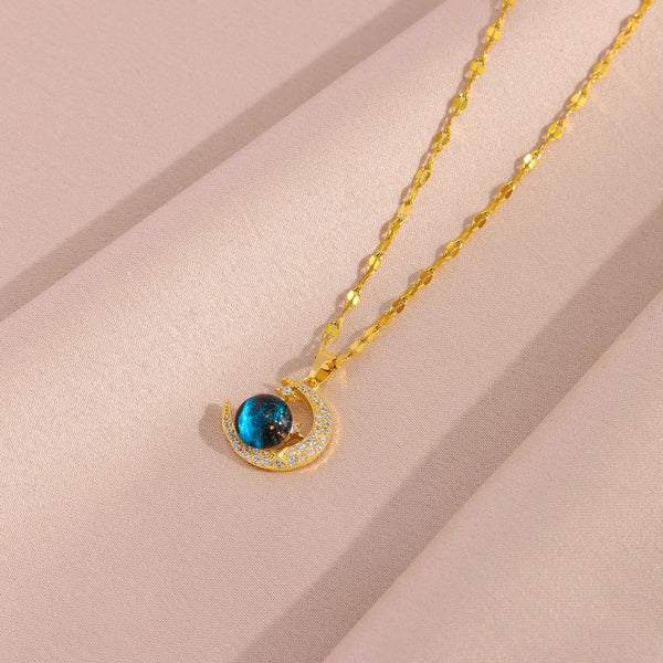 Dames Halve Maan & Galaxy Hanger Ketting | 18K Verguld | Hemels Sieraad